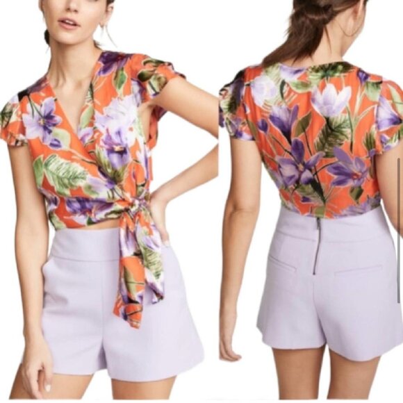 Alice + Olivia Zabel Floral-Print Cropped Wrap Top (Size 0) - Picture 2 of 7